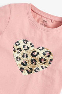 Pink Flippy Sequin Animal Heart T-Shirt - Allsport