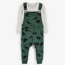 Load image into Gallery viewer, Teal Dino All Over Print Dungarees And T-Shirt Set (3mths-5yrs) - Allsport
