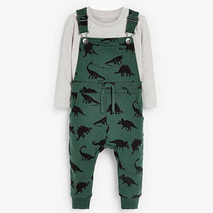 Teal Dino All Over Print Dungarees And T-Shirt Set (3mths-5yrs) - Allsport