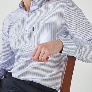 Blue/White Stripe Regular Fit Single Cuff Easy Iron Button Down Oxford Shirt - Allsport