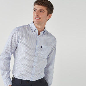 Blue/White Stripe Regular Fit Single Cuff Easy Iron Button Down Oxford Shirt - Allsport
