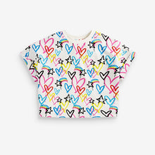 Load image into Gallery viewer, Multi Graffiti Heart Print Boxy Shaped T-Shirt (3-12yrs) - Allsport

