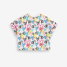 Load image into Gallery viewer, Multi Graffiti Heart Print Boxy Shaped T-Shirt (3-12yrs) - Allsport
