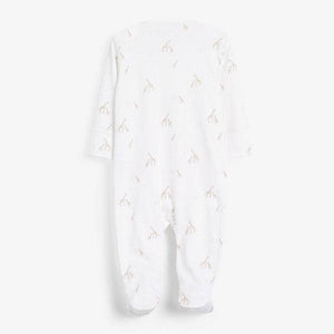 White Cotton Giraffe Sleepsuit, Bodysuit, Bib & Hat Set (0-3mths) - Allsport