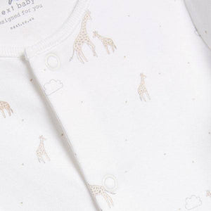 White Cotton Giraffe Sleepsuit, Bodysuit, Bib & Hat Set (0-3mths) - Allsport
