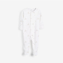 Load image into Gallery viewer, White Cotton Giraffe Sleepsuit, Bodysuit, Bib &amp; Hat Set (0-6mths) - Allsport
