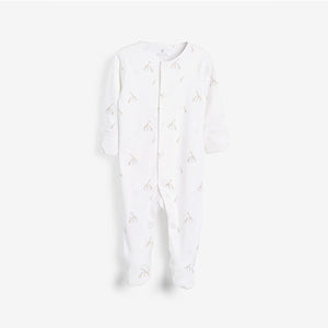 White Cotton Giraffe Sleepsuit, Bodysuit, Bib & Hat Set (0-6mths) - Allsport