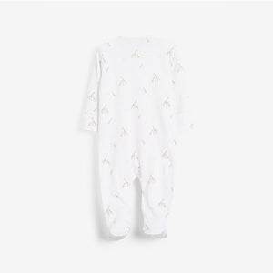 White Cotton Giraffe Sleepsuit, Bodysuit, Bib & Hat Set (0-6mths) - Allsport