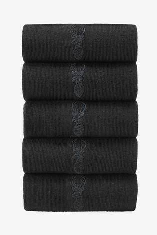 5PK Black Stag Embroidered Socks - Allsport
