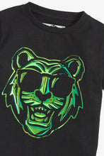 Load image into Gallery viewer, Black Organic Cotton Foil Tiger T-Shirt (3mths-5yrs) - Allsport
