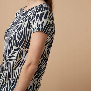 Zebra Print Short Sleeves Pleat Back Top - Allsport