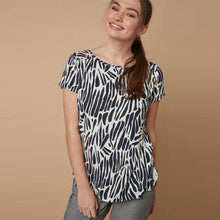 Load image into Gallery viewer, Zebra Print Short Sleeves Pleat Back Top - Allsport
