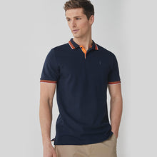Load image into Gallery viewer, Navy Blue Fluro Tipped Regular Fit Polo Shirt - Allsport
