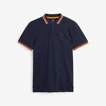 Load image into Gallery viewer, Navy Blue Fluro Tipped Regular Fit Polo Shirt - Allsport
