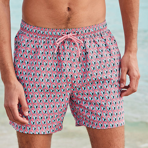 Coral Pink Flamingo Print Swim Shorts - Allsport