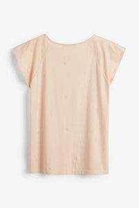 Apricot Washed Flower Embroidered T-Shirt - Allsport