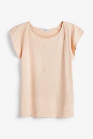 Apricot Washed Flower Embroidered T-Shirt - Allsport