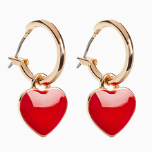 Load image into Gallery viewer, Red/Gold Tone Heart Hoop Earrings
