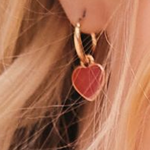 Red/Gold Tone Heart Hoop Earrings