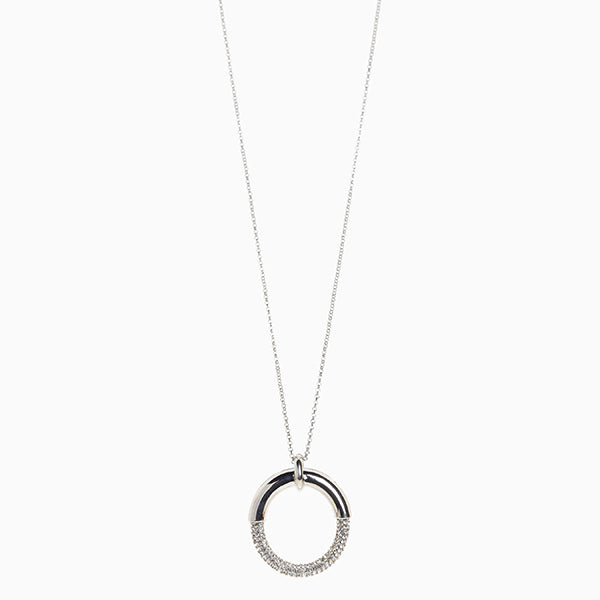 Silver Tone Sparkle Ring Long Pendant Necklace - Allsport