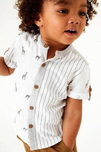 White Short Sleeve Giraffe Print Stripe Shirt - Allsport