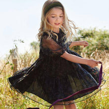Load image into Gallery viewer, Black Floral Tiered Organza Dress (3-12yrs) - Allsport
