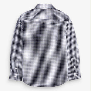 Navy Gingham Long Sleeve Oxford Shirt (3-12yrs) - Allsport