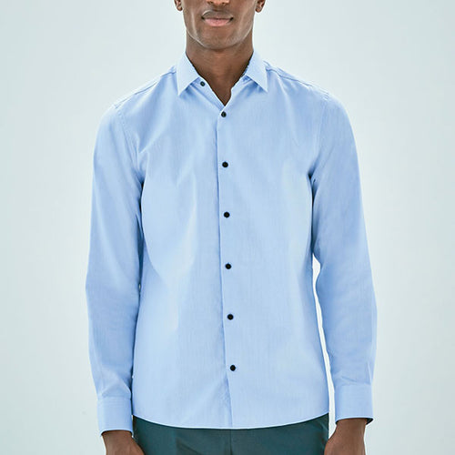 Blue Floral Slim Fit Single Cuff Contrast Trim Shirt - Allsport