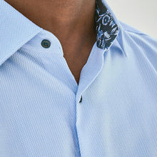 Load image into Gallery viewer, Blue Floral Slim Fit Single Cuff Contrast Trim Shirt - Allsport
