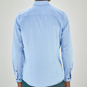 Blue Floral Slim Fit Single Cuff Contrast Trim Shirt - Allsport