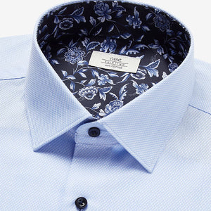 Blue Floral Slim Fit Single Cuff  Contrast Trim Shirt - Allsport