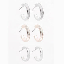 Load image into Gallery viewer, Silver Tone Mixed Metal Sparkle Hoop Earrings Three Pack - Allsport
