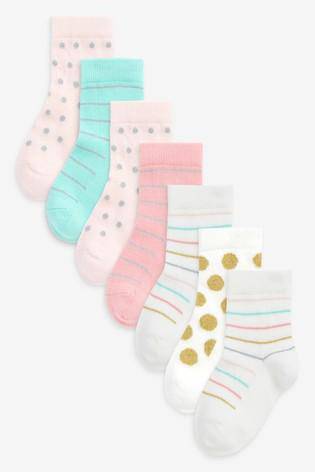 Multi 7 Pack Pretty Spot Stripe Socks - Allsport