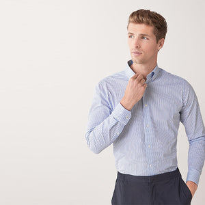 Blue Stripe and Check Slim Fit Single Shirts 3 Pack
