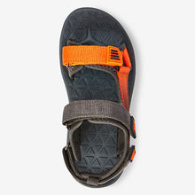 Load image into Gallery viewer, Grey/Orange Strap Touch Fastening Trekker Sandals (Older Boys)

