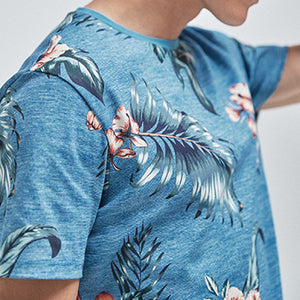 Blue Floral Print Regular Fit T-Shirt - Allsport