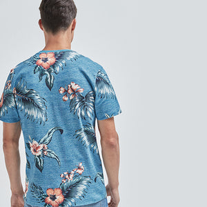 Blue Floral Print Regular Fit T-Shirt - Allsport