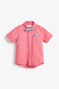 Short Sleeve Pink Linen Shirt With Bow Tie - Allsport