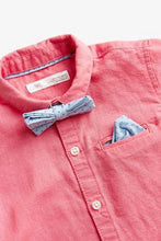 Load image into Gallery viewer, Short Sleeve Pink Linen Shirt With Bow Tie - Allsport
