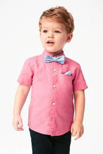 Load image into Gallery viewer, Short Sleeve Pink Linen Shirt With Bow Tie - Allsport
