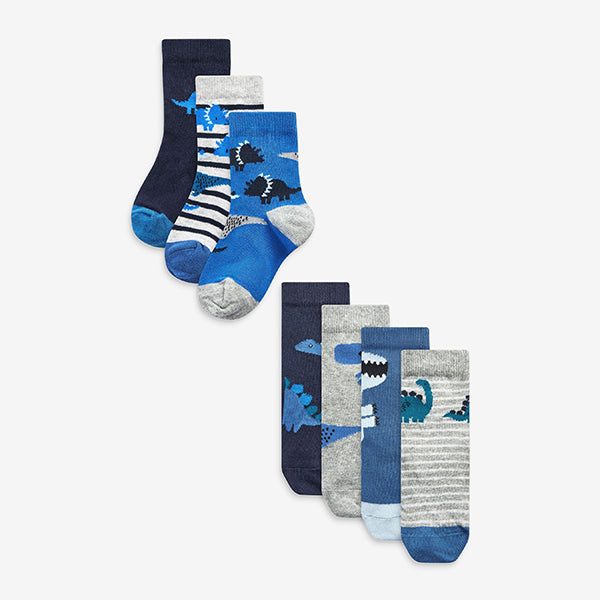 Blue Dino 7 Pack Cotton Rich Socks