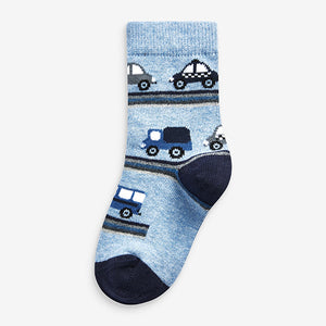 Blue Transport 7 Pack Cotton Rich Socks