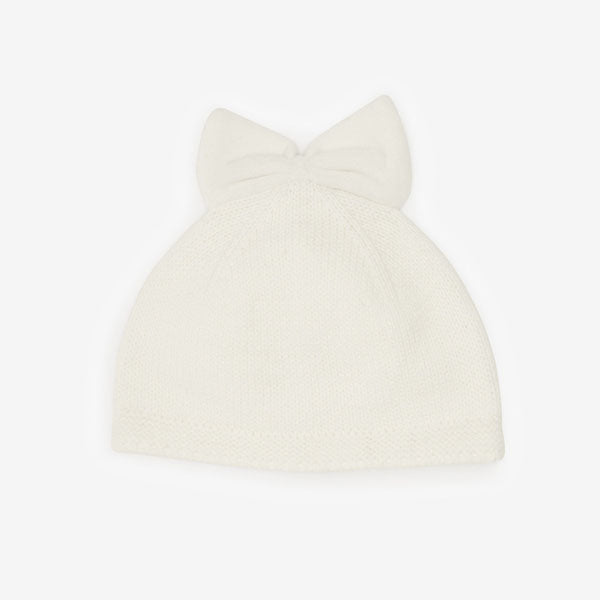 Cream Velvet Bow Baby Hat (0mths-3mths) - Allsport