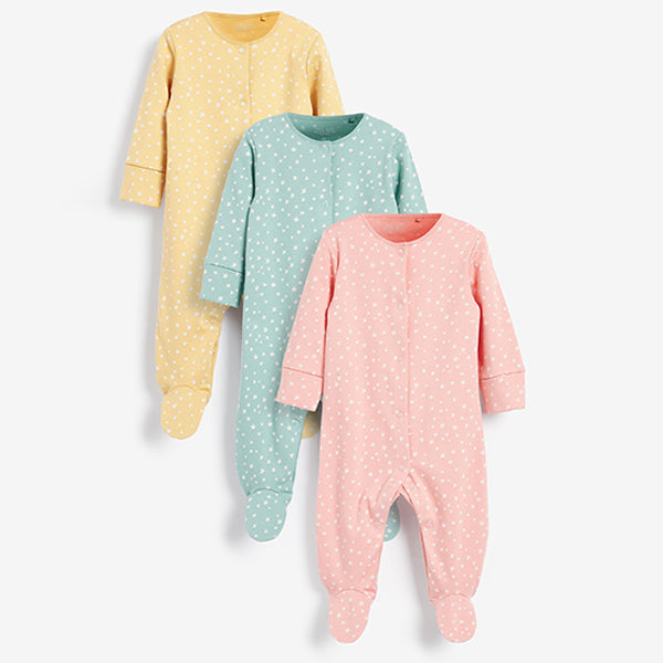 Bright Star Printed Baby 3 Pack Printed Sleepsuits (0mths-18mths)
