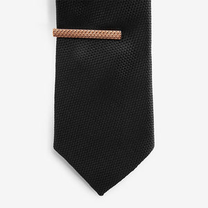 Black Textured Tie With Rose Gold  Tie Clip