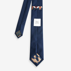 Navy Blue Geometric Tie, Pocket Square And Tie Clip Set - Allsport