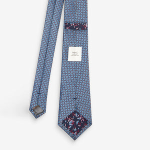 Steel Blue Fuchsia Floral 2 Pack Ties With Tie Clip