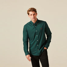 Load image into Gallery viewer, Dark Green With Stag Long Sleeve Oxford Shirt
