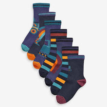 Load image into Gallery viewer, 7 Pack Navy Rainbow Transport  Cotton Rich Socks

