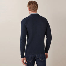 Load image into Gallery viewer, Navy Blue Cable Crew Neck Mock Shirt Jumper
